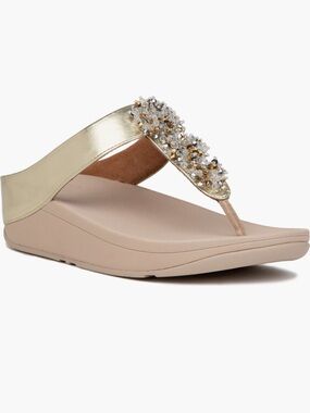 NEW NWT NIB FitFlop Galaxy Platino Gold Beaded Thong Wedge Sandal - Women's 8